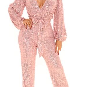 Fashion Nova Pink Sequin Jumpsuit
